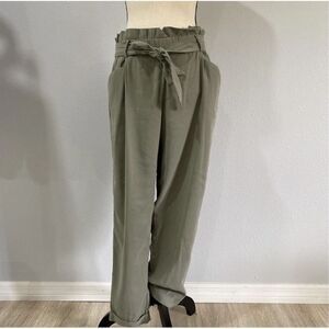 ZARA TRF Trafaluc Collection Paperbag Trouser Olive Green Sz Small Dress Pants W
